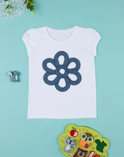 Prenatal Magliette E Camicie-T-Shirt Maniche Corte Bambina Fiore In Denim