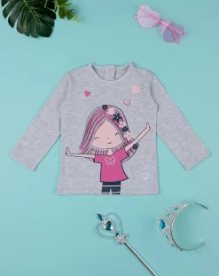Prenatal Magliette Camicie E Body-T-Shirt Maniche Lunghe Bimba Grigia Con Stampa