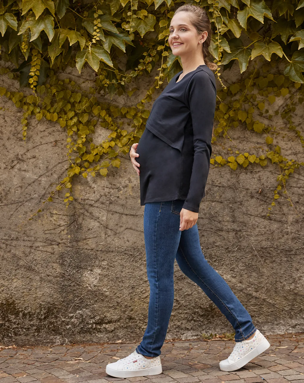 Prenatal T Shirt Allattamento-T-Shirt Premaman Allattamento Nera