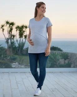 Prenatal T Shirt Allattamento-T-Shirt Premaman Allattamento Grigio Melange