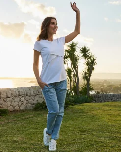 Prenatal T Shirt Allattamento-T-Shirt Premaman Allattamento Bianca