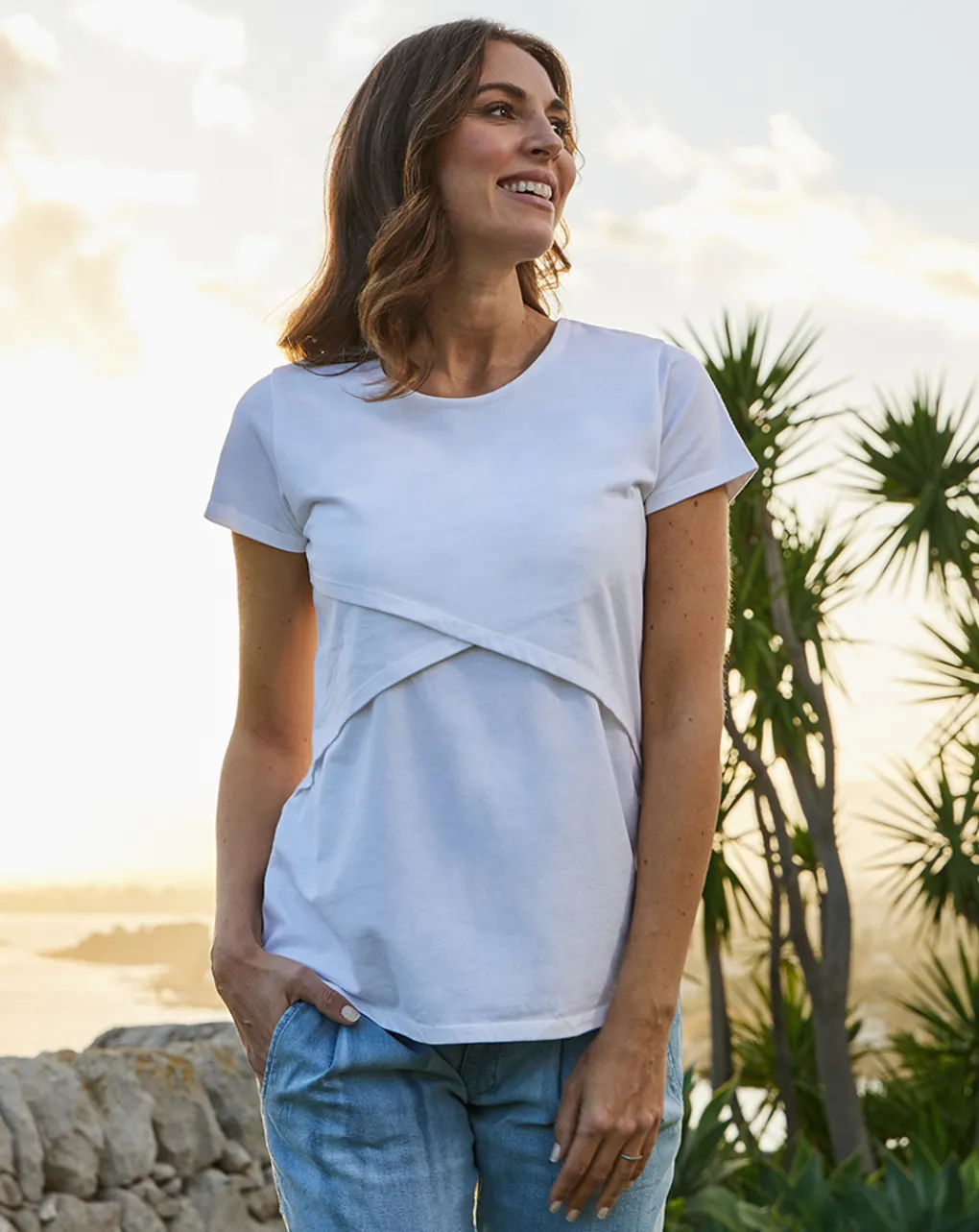 Prenatal T Shirt Allattamento-T-Shirt Premaman Allattamento Bianca