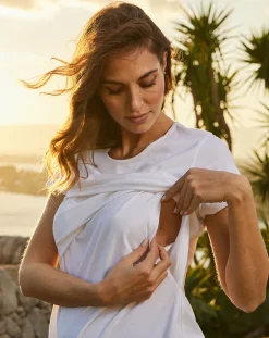 Prenatal T Shirt Allattamento-T-Shirt Premaman Allattamento Bianca