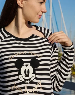 Prenatal T Shirt Allattamento-T-Shirt Premaman Allattamento Fantasia Righe Mikey Mouse