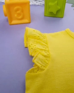 Prenatal Vestiti E Completi-Abito Bimba In Jersey E Sangallo Giallo