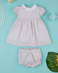 Prenatal Abiti Completi E Tutine-Abito Lino Bimba Rigato Beige