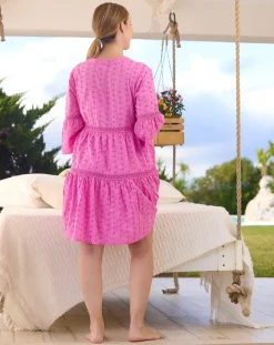 Prenatal Abiti E Completi-Abito Premaman Allattamento Fucsia In Broderie Anglaise