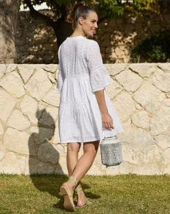 Prenatal Abiti E Completi-Abito Premaman Allattamento Bianco In Broderie Anglaise