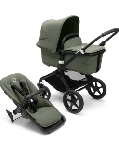 Bugaboo Trio E Duo-Fox 3 Navicella E Passeggino Telaio Blacktessuti E Cappottina Forest Green
