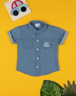 Prenatal Magliette Camicie E Body-Camicia Chambry Bimbo Blu Denim