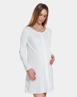Prenatal Pigiami E Camicie Da Notte-Camicia Parto Bianca Aperta Maniche Lunghe