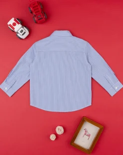 Prenatal Magliette Camicie E Body-Camicia Popeline Bimbo Rigata Blu