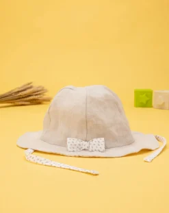 Prenatal Cappellini Cuffiette E Muffole-Cappello Neonata In Lino Con Fiocco