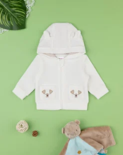 Prenatal Cardigan-Cardigan Neonato Con Cappuccio E Ricamo Animali