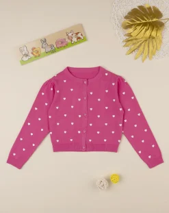 Prenatal Felpe E Maglioni-Cardigan Tricot Bimba Rosa "Cuori”
