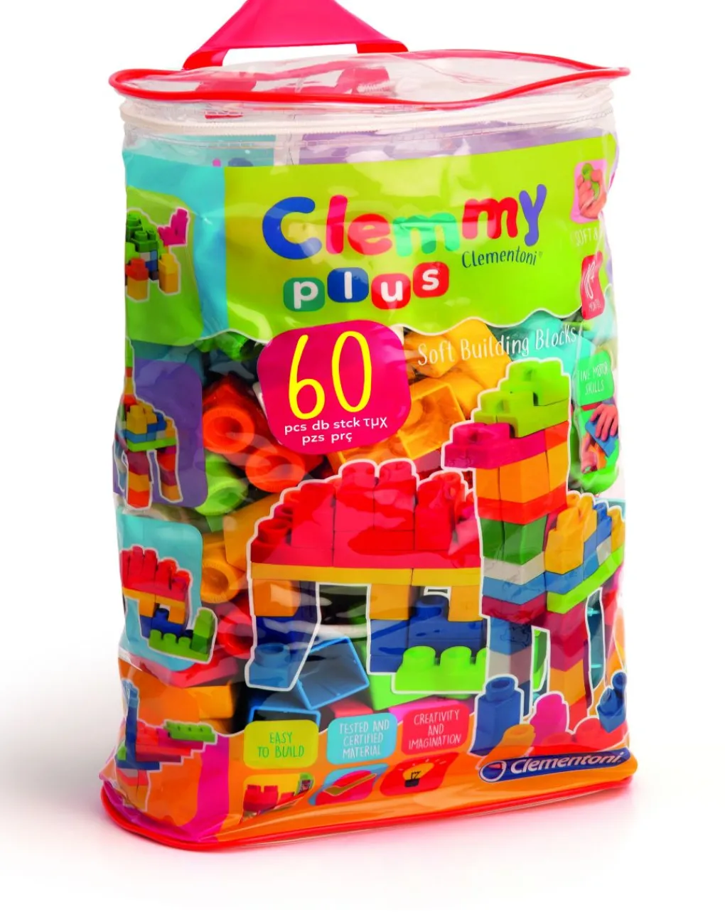 Clementoni Costruzioni Giocattolo-Clemmy - Clemmy Plus Sacca 60 Pezzi