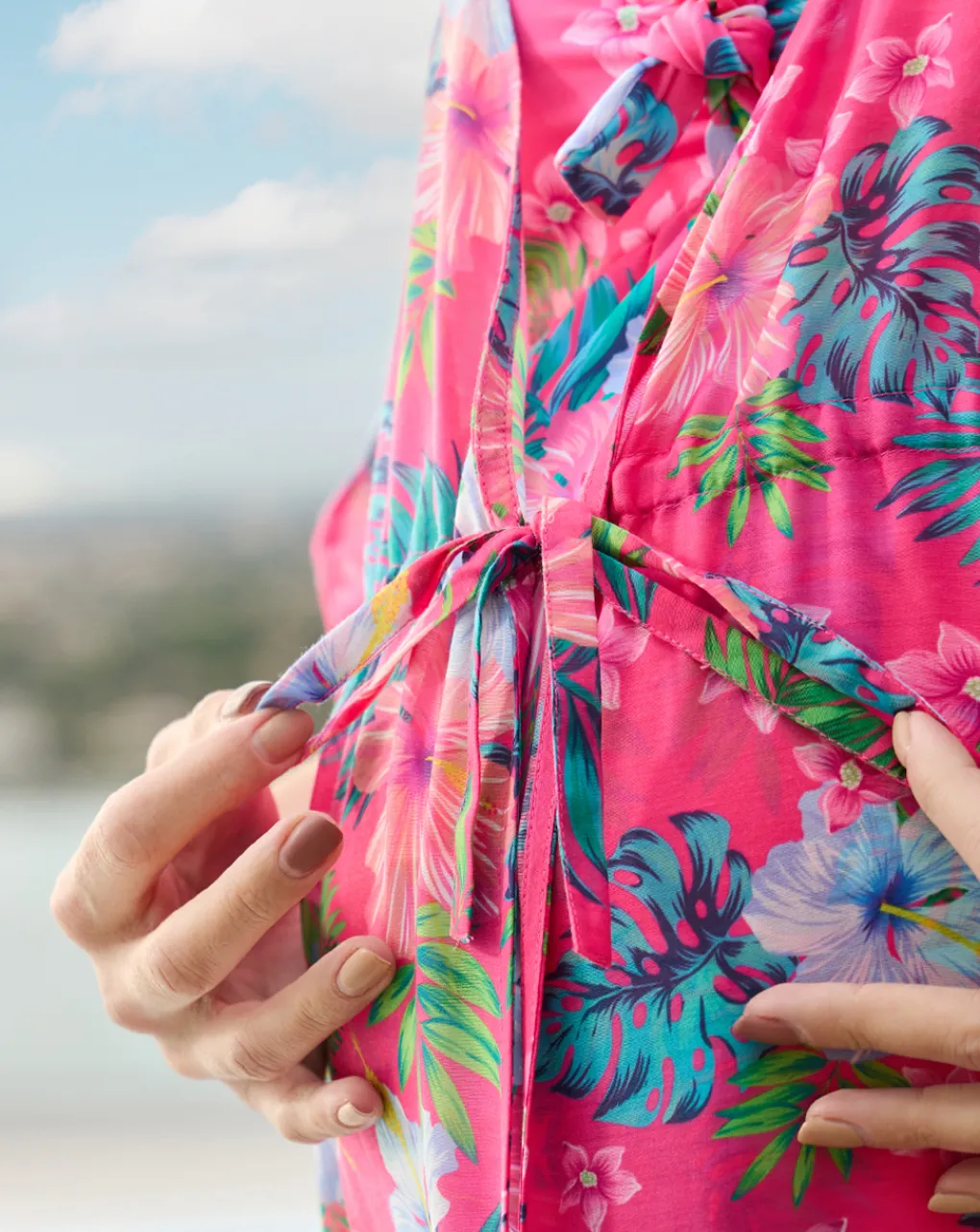 Prenatal Abiti E Completi-Copricostume Premaman Fantasia Tropicale Con Ruches