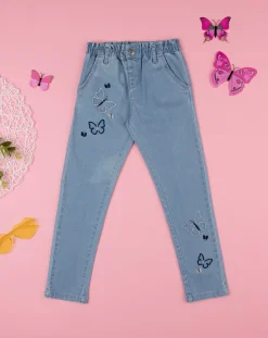 Prenatal Jeans Pantaloni E Salopette-Pantalone Bimba Denim "Farfalle”