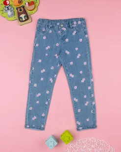 Prenatal Jeans Pantaloni E Salopette-Pantalone Denim Bimba "Fiorellini”