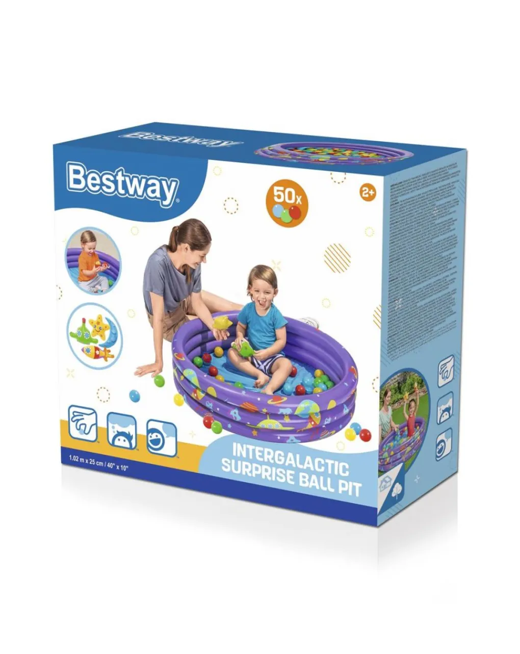 Bestway Piscine Braccioli E Salvagenti-Piscinetta Gioco Con Palline Sorpresa Intergalattica 102X25 Cm -