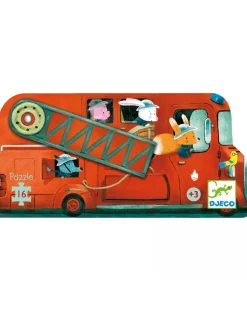 Djeco Puzzle Per Bambini-Puzzle Sagomato 16 Tessere The Fire Truck -