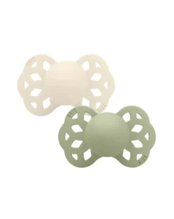 BIBS Succhietti-Set 2 Ciucci Tettarella Simmetrica In Silicone 0/6 Mesi - Colore Avorio/Salvia -