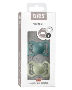 BIBS Succhietti-Set 2 Ciucci Tettarella Simmetrica In Gomma Naturale 0/6 Mesi - Colore Island Sea E Verde Salvia -