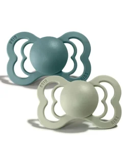BIBS Succhietti-Set 2 Ciucci Tettarella Simmetrica In Gomma Naturale 0/6 Mesi - Colore Island Sea E Verde Salvia -