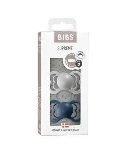 BIBS Succhietti-Set 2 Ciucci Tettarella Simmetrica In Gomma Naturale 6/18 Mesi - Colore Cloud E Steel Blue -