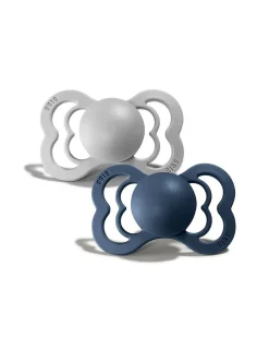 BIBS Succhietti-Set 2 Ciucci Tettarella Simmetrica In Gomma Naturale 6/18 Mesi - Colore Cloud E Steel Blue -
