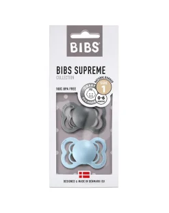 BIBS Succhietti-Set 2 Ciucci Tettarella Simmetrica In Gomma Naturale 0/6 Mesi - Colore Iron E Baby Blue -