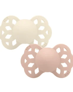 BIBS Succhietti-Set 2 Ciucci Tettarella Simmetrica In Silicone 0/6 Mesi - Colore Avorio/Rosa Cipria -