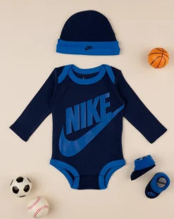 Nike Abiti Completi E Tutine-Set 3 Pezzi Neonato Cappellino + Body + Scarpe Blu