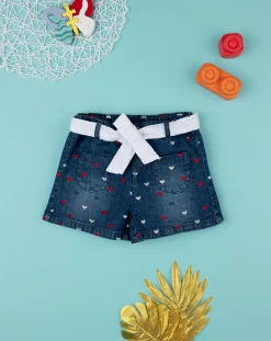 Prenatal Jeans Pantaloni E Salopette-Shorts Bambina Denim Scuro Cuori
