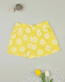 Prenatal Jeans Pantaloni E Salopette-Shorts Bambina Giallo Allover Fiori