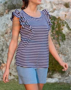 Prenatal T Shirt Allattamento-T-Shirt Allattamento A Righe Blu E Bianche