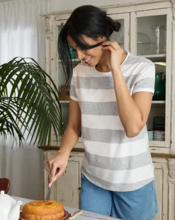 Prenatal T Shirt Allattamento-T-Shirt Allattamento A Righe Bianche E Grigie
