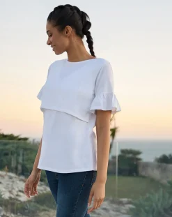 Prenatal T Shirt Allattamento-T-Shirt Allattamento Bianca Con Ruches